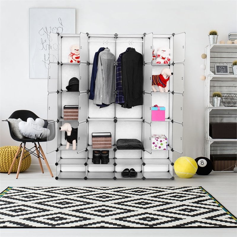 Costway Contemporary PP and Steel Cube Clothes Wardrobe with Doors in Silver