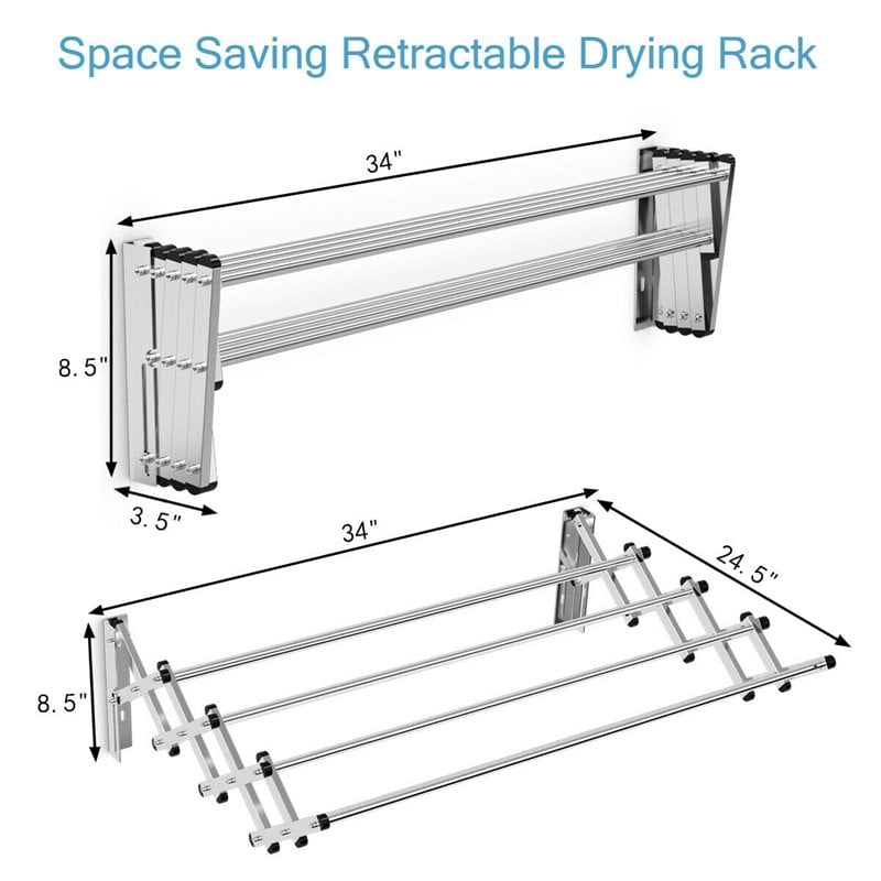 Costway Contemporary Rattan and Iron Wall Mount Expandable Towel Rack in Silver