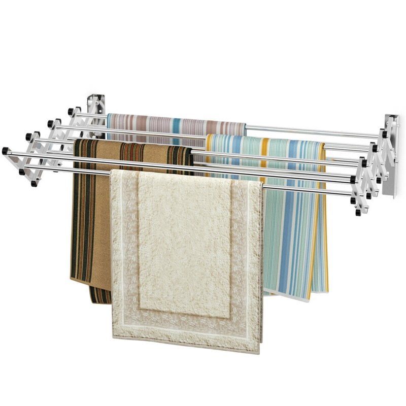 Costway Contemporary Rattan and Iron Wall Mount Expandable Towel Rack in Silver