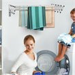 Costway Contemporary Rattan and Iron Wall Mount Expandable Towel Rack in Silver