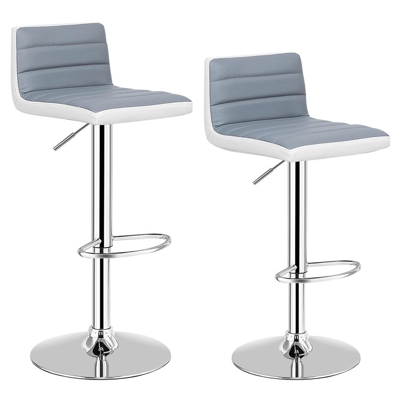 Costway PU Leather Adjustable Bar Stools in Gray/White (Set of 2)