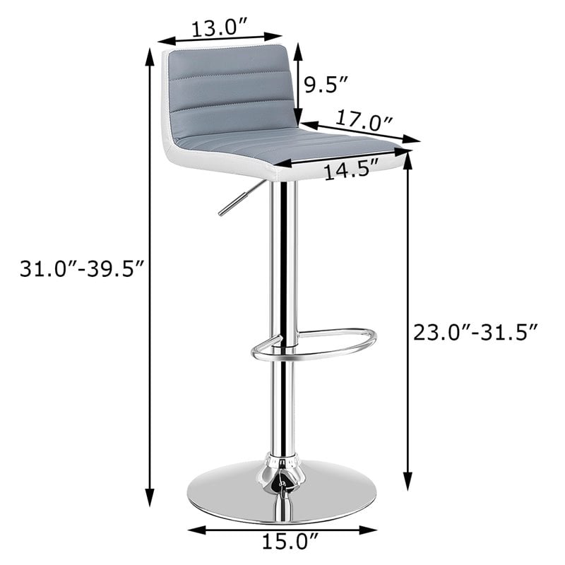 Costway PU Leather Adjustable Bar Stools in Gray/White (Set of 2)