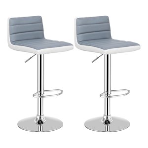 costway pu leather adjustable bar stools in gray/white (set of 2)
