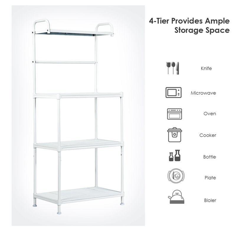 Costway 4-tier Contemporary Iron Baker's Rack with Thicken Pipes in White