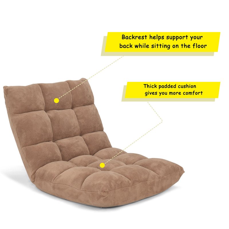 Costway Contemporary Velvet Adjustable Floor Chair in Beige Finish