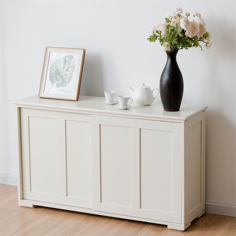Costway MDF Kitchen Storage Cabinet with Sliding Door in White