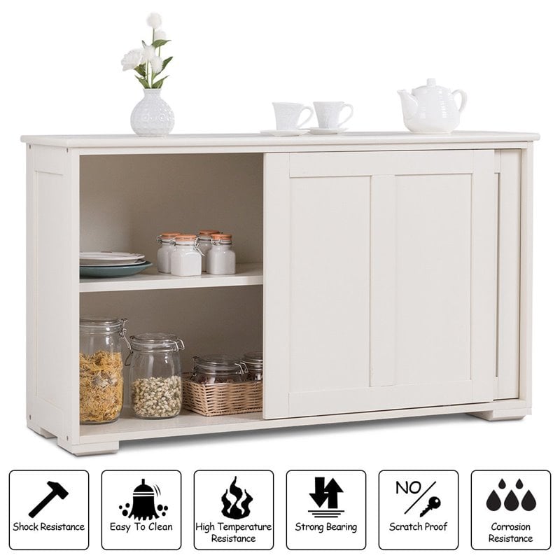 Costway MDF Kitchen Storage Cabinet with Sliding Door in White