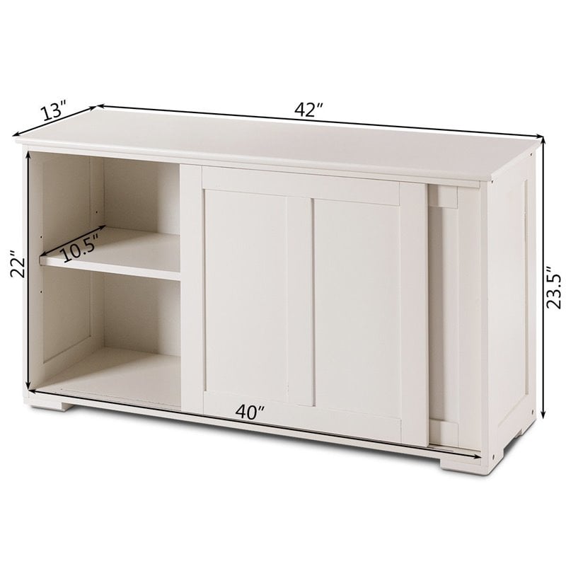 Costway MDF Kitchen Storage Cabinet with Sliding Door in White