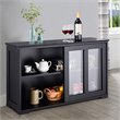 Costway MDF and Glass Kitchen Storage Cabinet with Sliding Door in Black