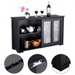 Costway MDF and Glass Kitchen Storage Cabinet with Sliding Door in Black