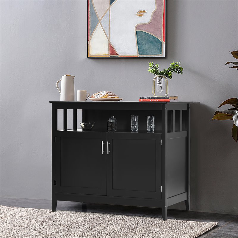 Costway MDF and Pine Kitchen Storage Cabinet with 2 Doors in Black