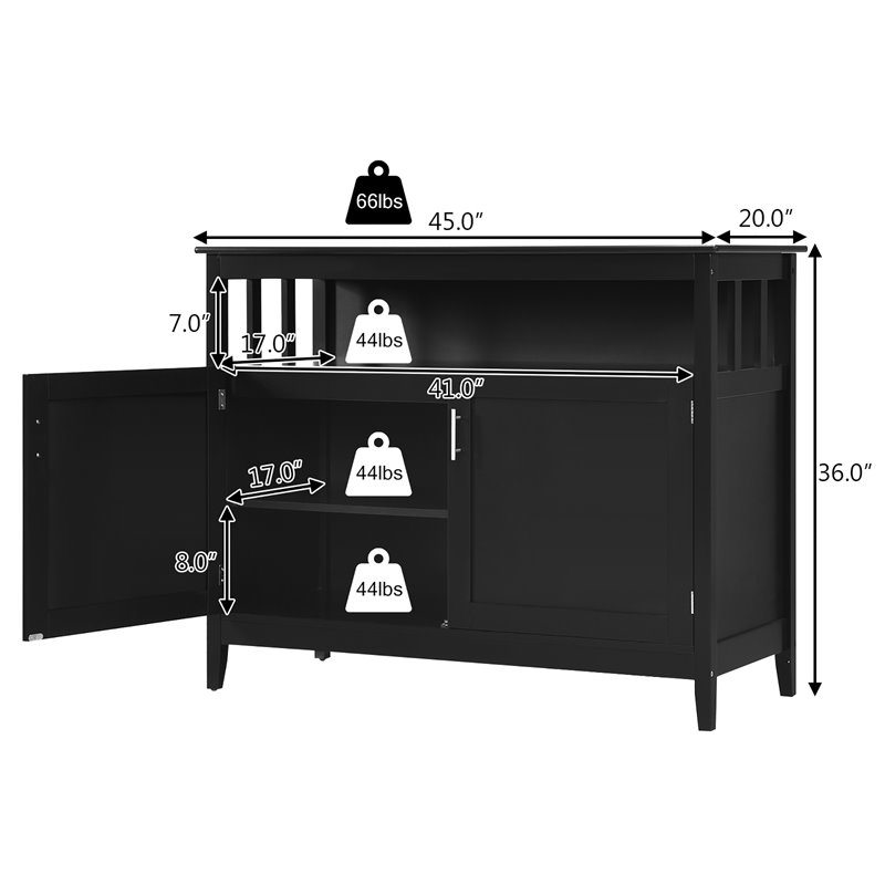 Costway MDF and Pine Kitchen Storage Cabinet with 2 Doors in Black