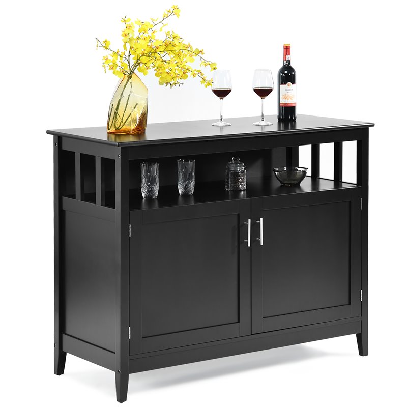 Costway MDF and Pine Kitchen Storage Cabinet with 2 Doors in Black