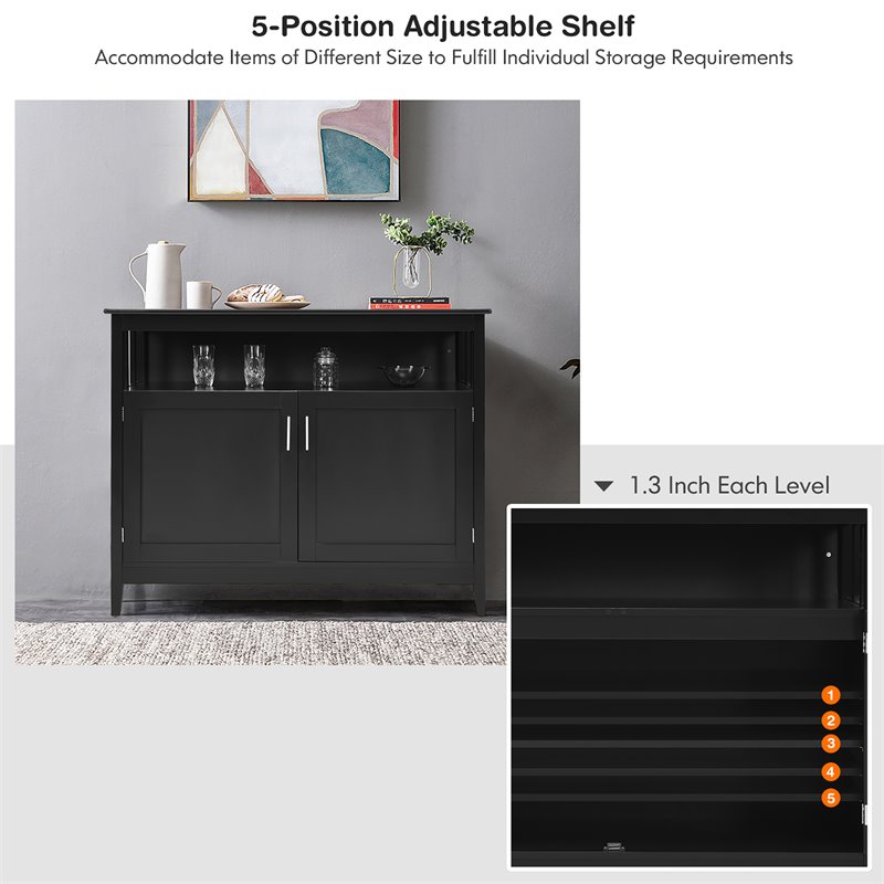Costway MDF and Pine Kitchen Storage Cabinet with 2 Doors in Black