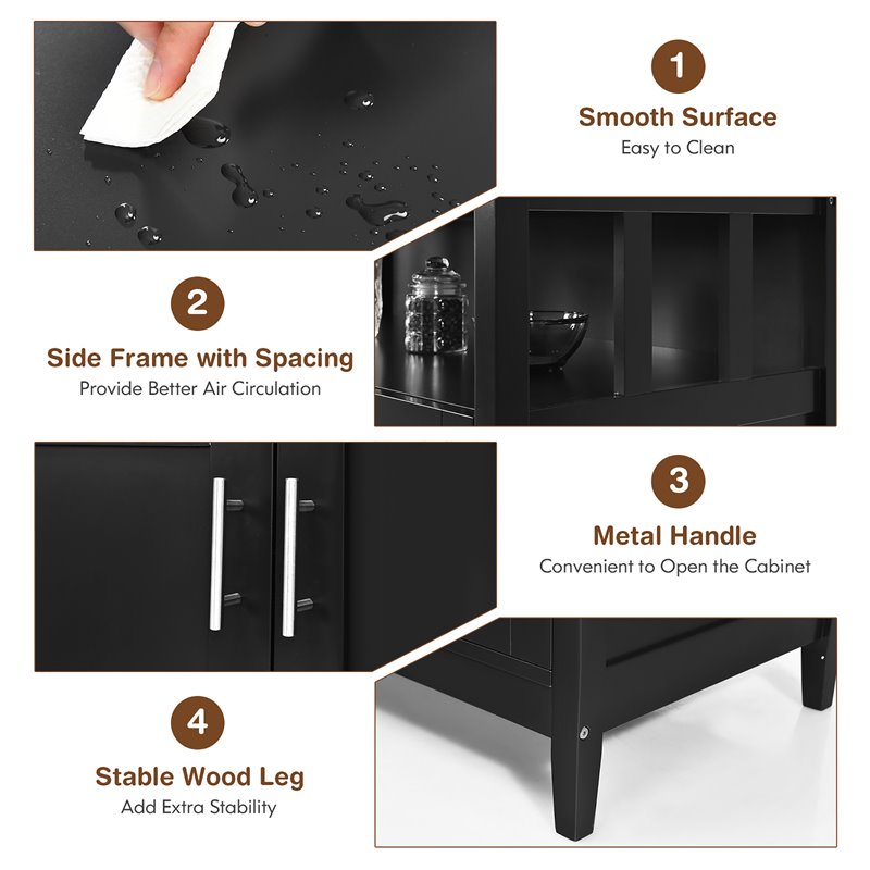 Costway MDF and Pine Kitchen Storage Cabinet with 2 Doors in Black