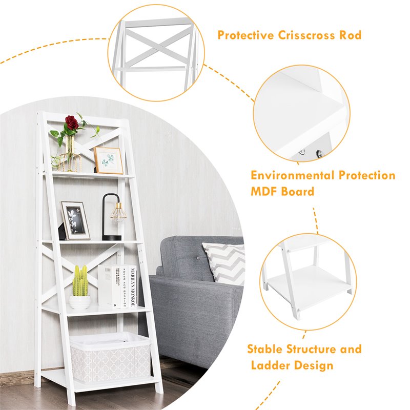 Costway 4-Tier Contemporary MDF Board Multifunctional Ladder Shelf in White