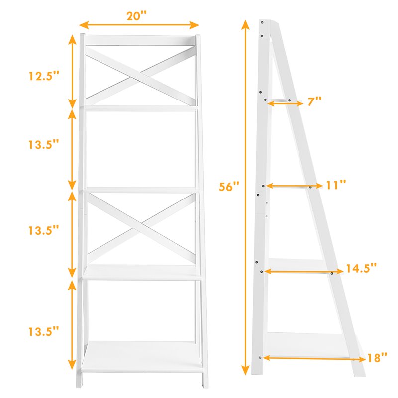 Costway 4-Tier Contemporary MDF Board Multifunctional Ladder Shelf in White