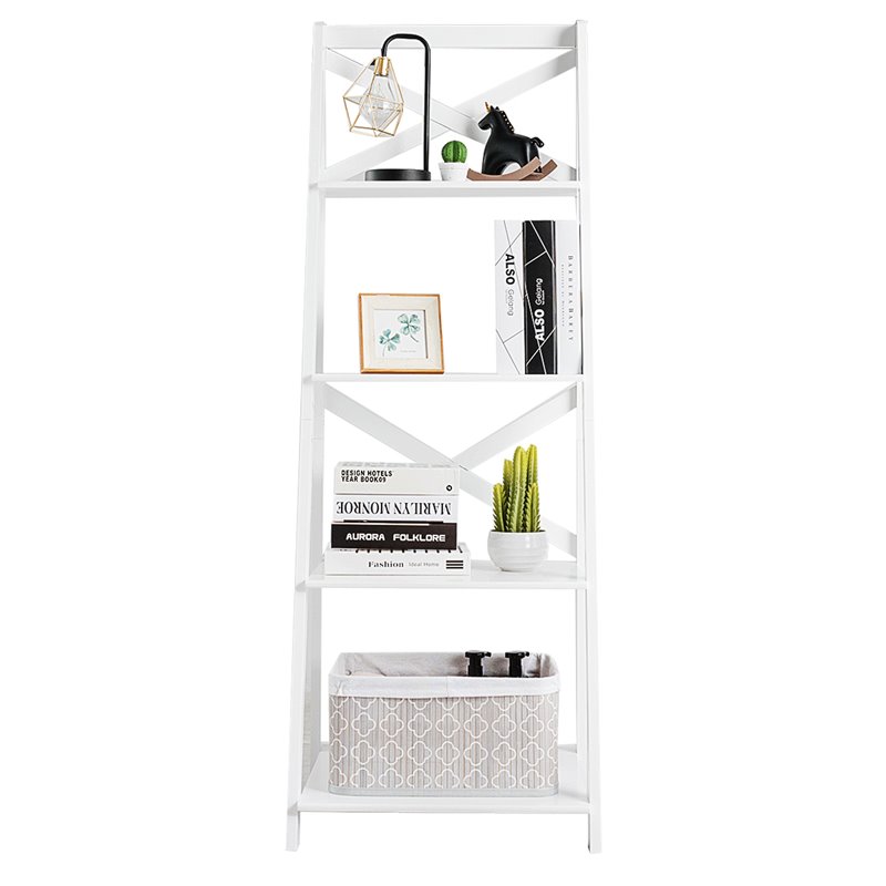 Costway 4-Tier Contemporary MDF Board Multifunctional Ladder Shelf in White