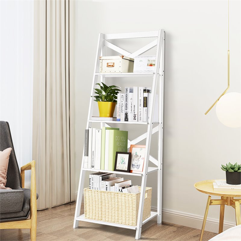 Costway 4-Tier Contemporary MDF Board Multifunctional Ladder Shelf in White