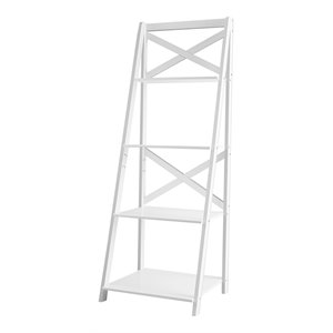 costway 4-tier contemporary mdf board multifunctional ladder shelf in white