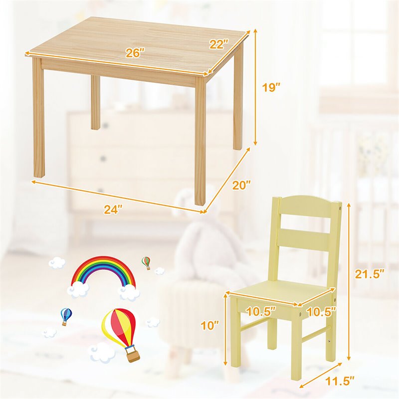 Costway 5-piece Contemporary Pine Wood Kids' Table and Chair Set in Multi-Color