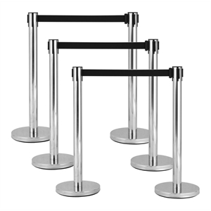 costway contemporary stainless steel queue pole in silver and black (set of 6)