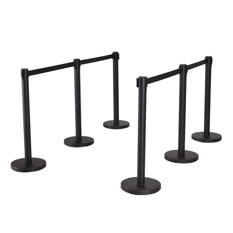 Costway Contemporary Stainless Steel Queue Pole in Black (Set of 6)