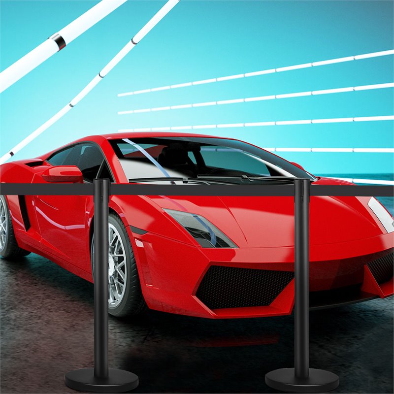 Costway Contemporary Stainless Steel Queue Pole in Black (Set of 6)