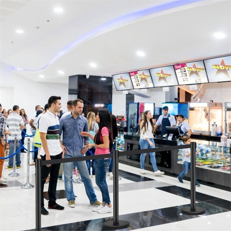 Costway Contemporary Stainless Steel Queue Pole in Black (Set of 6)