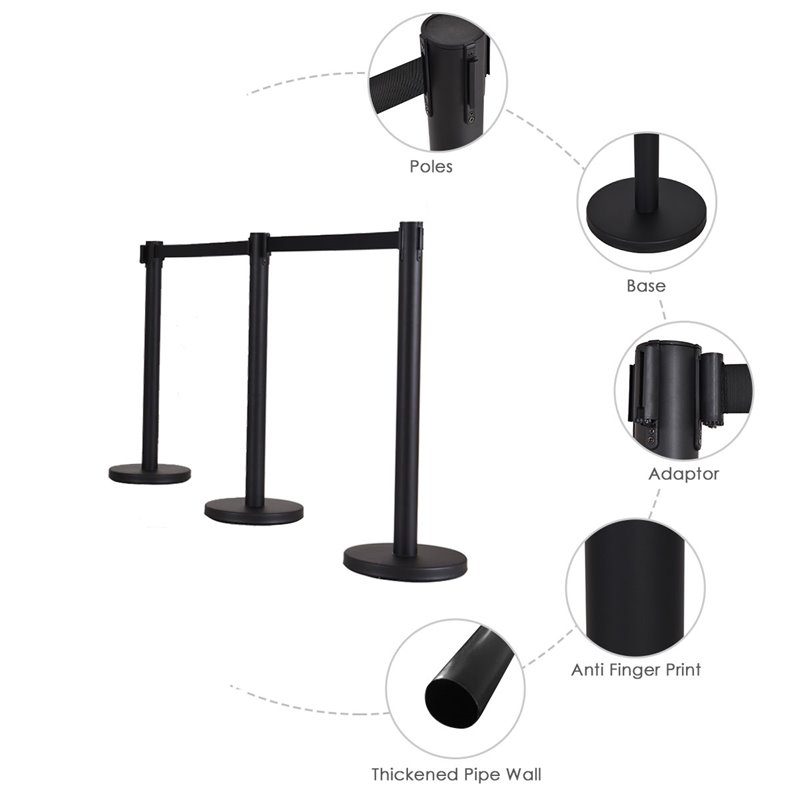 Costway Contemporary Stainless Steel Queue Pole in Black (Set of 6)