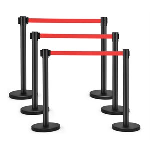 costway contemporary stainless steel queue pole in black and red (set of 6)