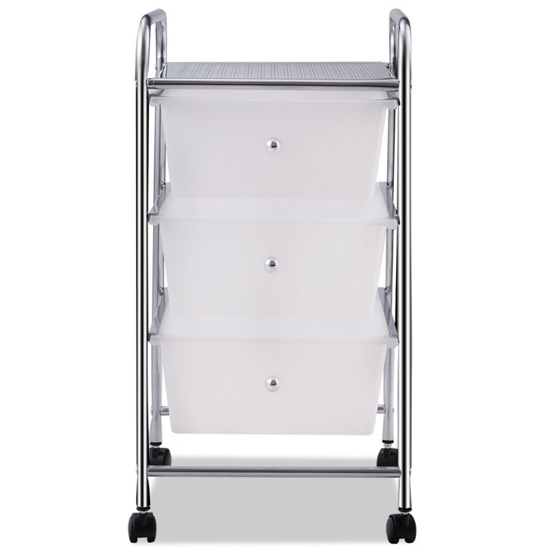 Costway 3-drawer Contemporary PP and Steel Rolling Storage Cart in White
