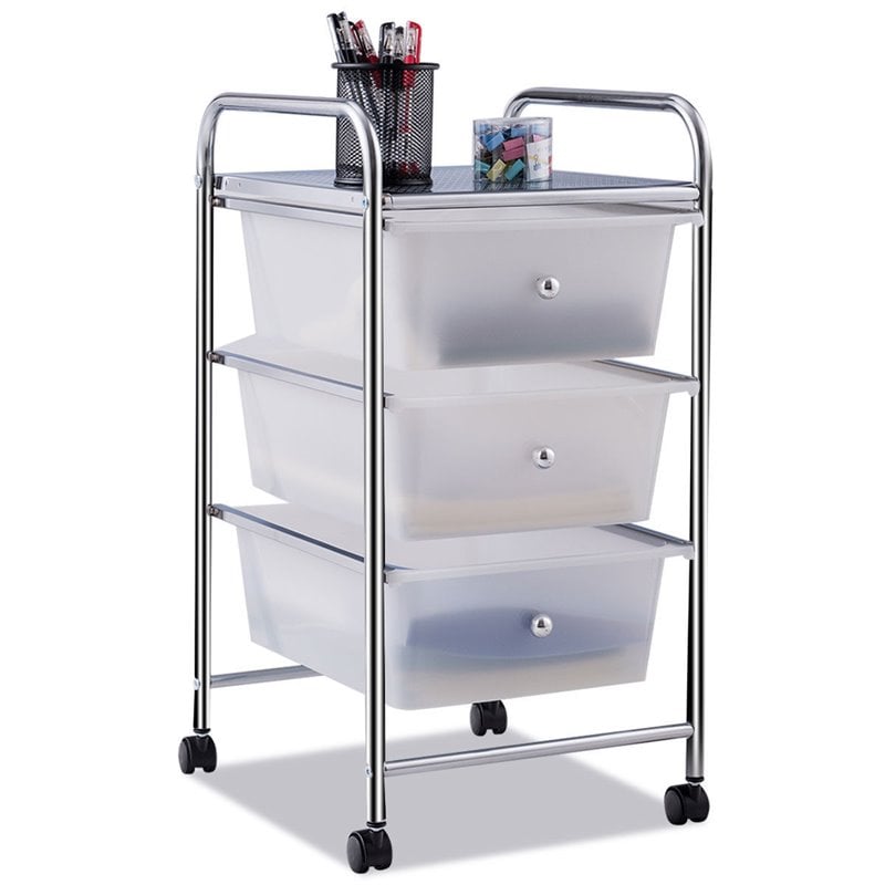 Costway 3-drawer Contemporary PP and Steel Rolling Storage Cart in White