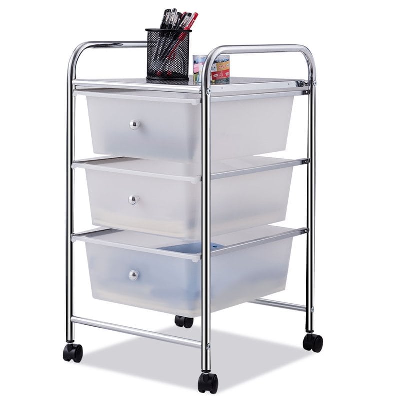 Costway 3-drawer Contemporary PP and Steel Rolling Storage Cart in White