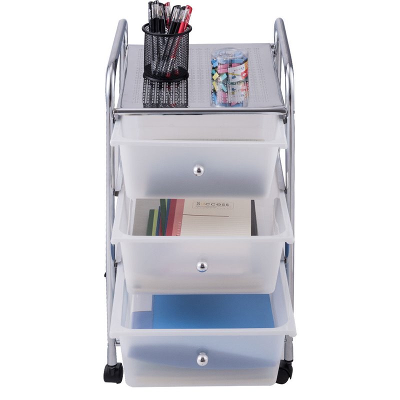 Costway 3-drawer Contemporary PP and Steel Rolling Storage Cart in White