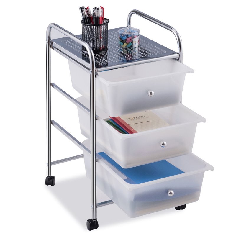 Costway 3-drawer Contemporary PP and Steel Rolling Storage Cart in White