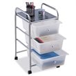 Costway 3-drawer Contemporary PP and Steel Rolling Storage Cart in White