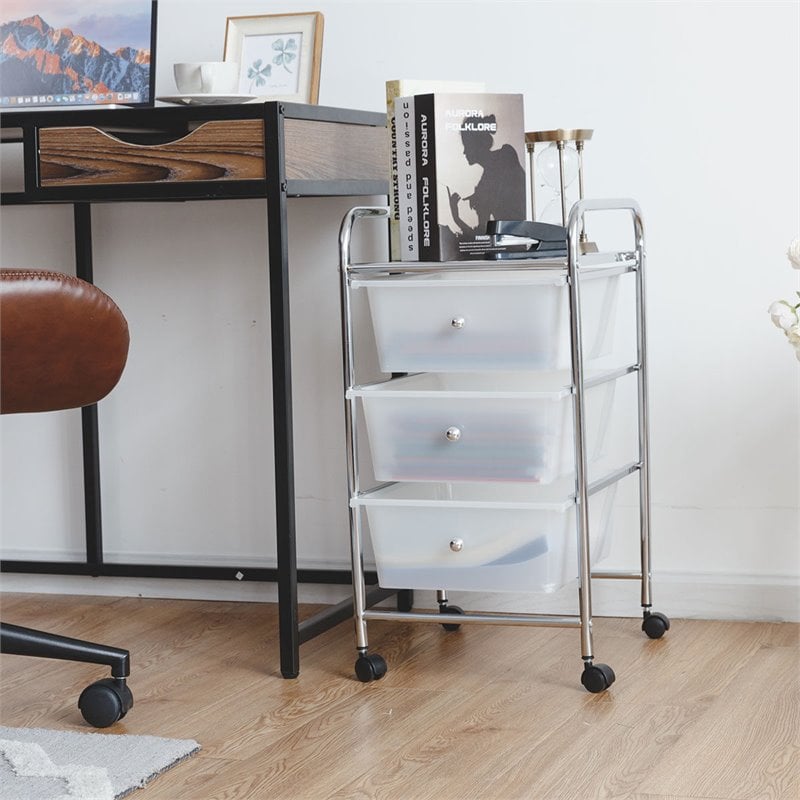 Costway 3-drawer Contemporary PP and Steel Rolling Storage Cart in White
