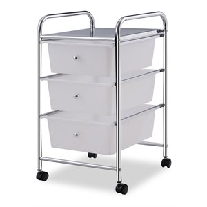 Costway 3-drawer Contemporary PP and Steel Rolling Storage Cart in White
