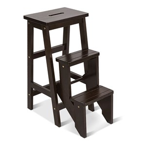 Costway 3-tier Contemporary Pine Wood Multi-function Folding Ladder in Coffee