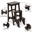 Costway 3-tier Contemporary Pine Wood Multi-function Folding Ladder in Coffee