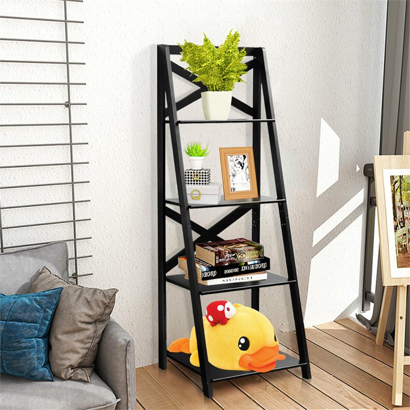 Costway 4-Tier Contemporary MDF Multifunctional Ladder Shelf in Black