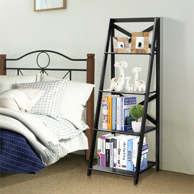 Costway 4-Tier Contemporary MDF Multifunctional Ladder Shelf in Black