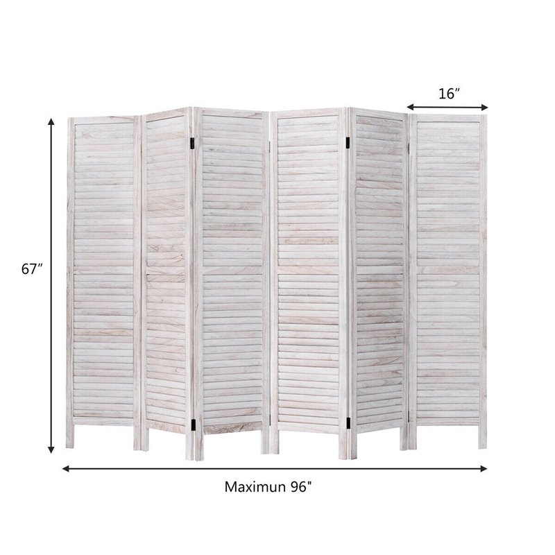 Costway 6-panel Contemporary Paulownia Wood Room Divider in White