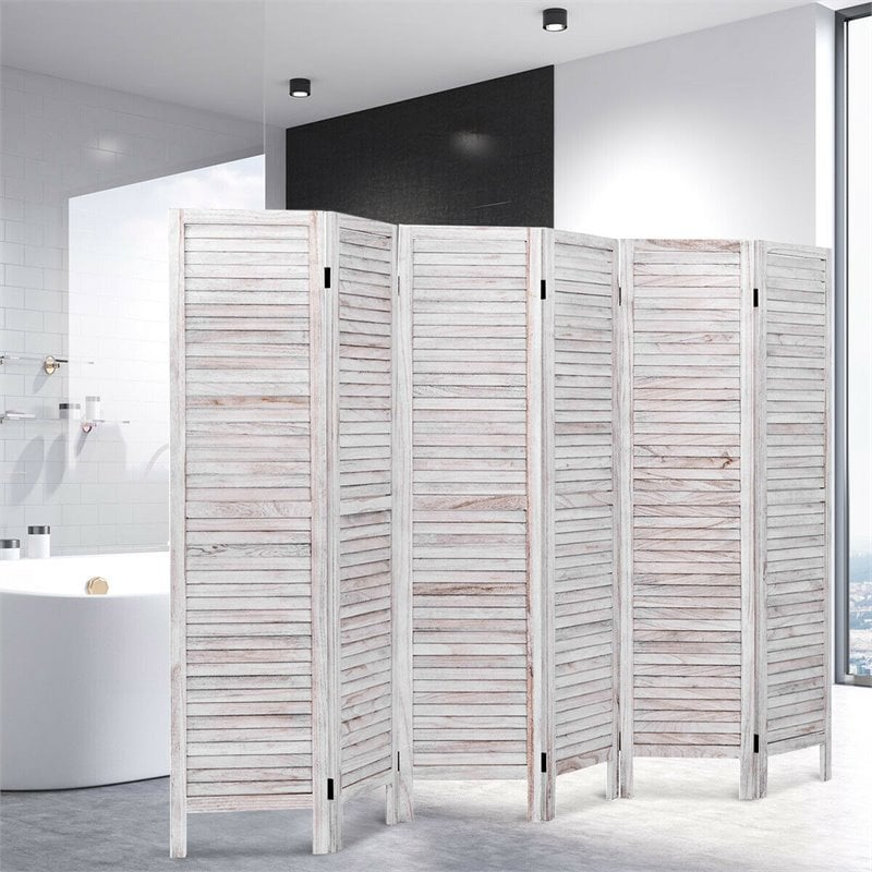 Costway 6-panel Contemporary Paulownia Wood Room Divider in White
