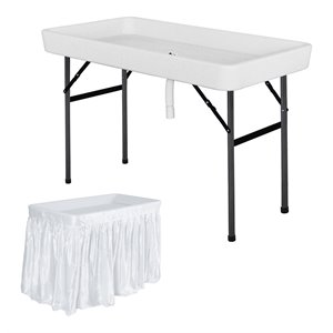 costway 4-foot polyethylene folding table with matching skirt in white