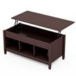 Costway Solid Wood Lift Top Coffee Table with Storage Shelves in Brown