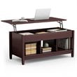 Costway Solid Wood Lift Top Coffee Table with Storage Shelves in Brown