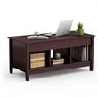 Costway Solid Wood Lift Top Coffee Table with Storage Shelves in Brown