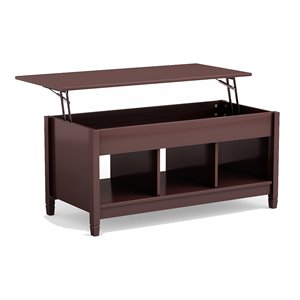 Costway Solid Wood Lift Top Coffee Table with Storage Shelves in Brown